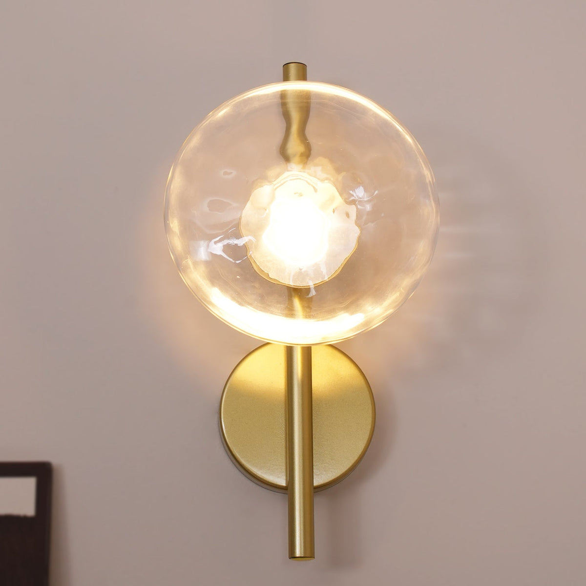 Modern Glass Sconce Light for Bedroom Hallway | Textured LED Wall Fixture Black or Gold Finish | Indoor Ambient Lighting | Thomler