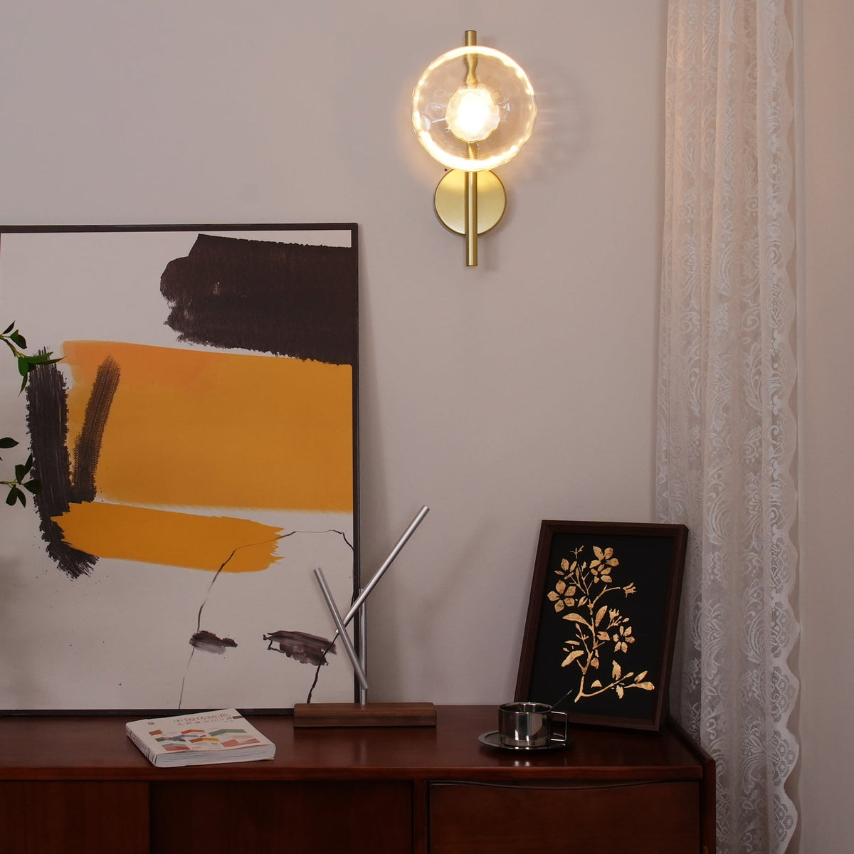 Modern Glass Sconce Light for Bedroom Hallway | Textured LED Wall Fixture Black or Gold Finish | Indoor Ambient Lighting | Thomler