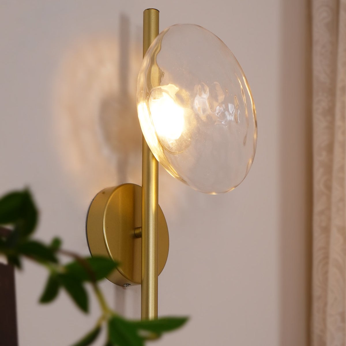 Modern Glass Sconce Light for Bedroom Hallway | Textured LED Wall Fixture Black or Gold Finish | Indoor Ambient Lighting | Thomler