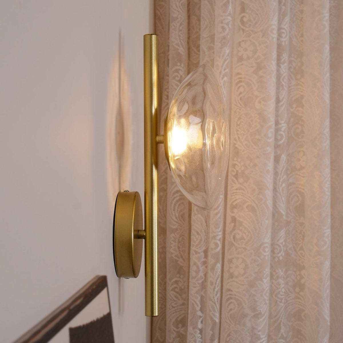 Modern Glass Sconce Light for Bedroom Hallway | Textured LED Wall Fixture Black or Gold Finish | Indoor Ambient Lighting | Thomler