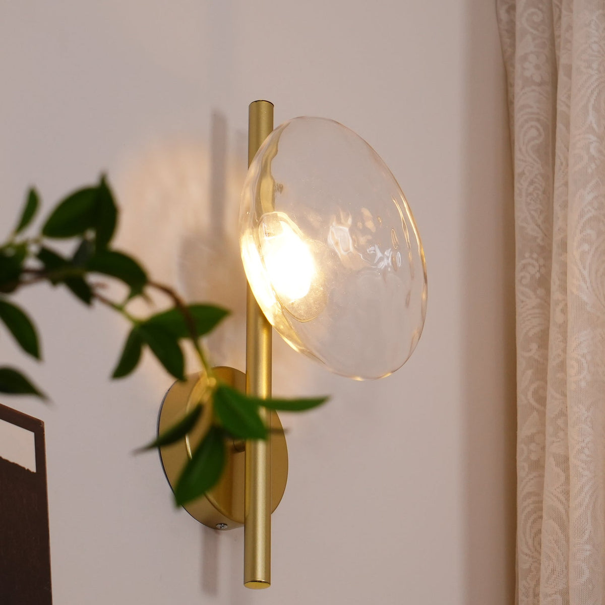 Modern Glass Sconce Light for Bedroom Hallway | Textured LED Wall Fixture Black or Gold Finish | Indoor Ambient Lighting | Thomler