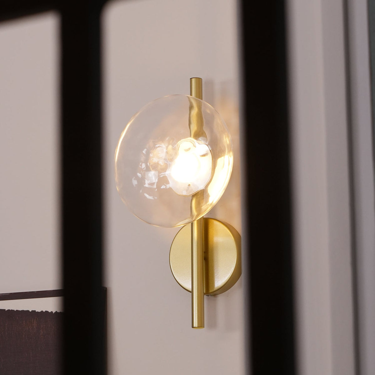 Modern Glass Sconce Light for Bedroom Hallway | Textured LED Wall Fixture Black or Gold Finish | Indoor Ambient Lighting | Thomler