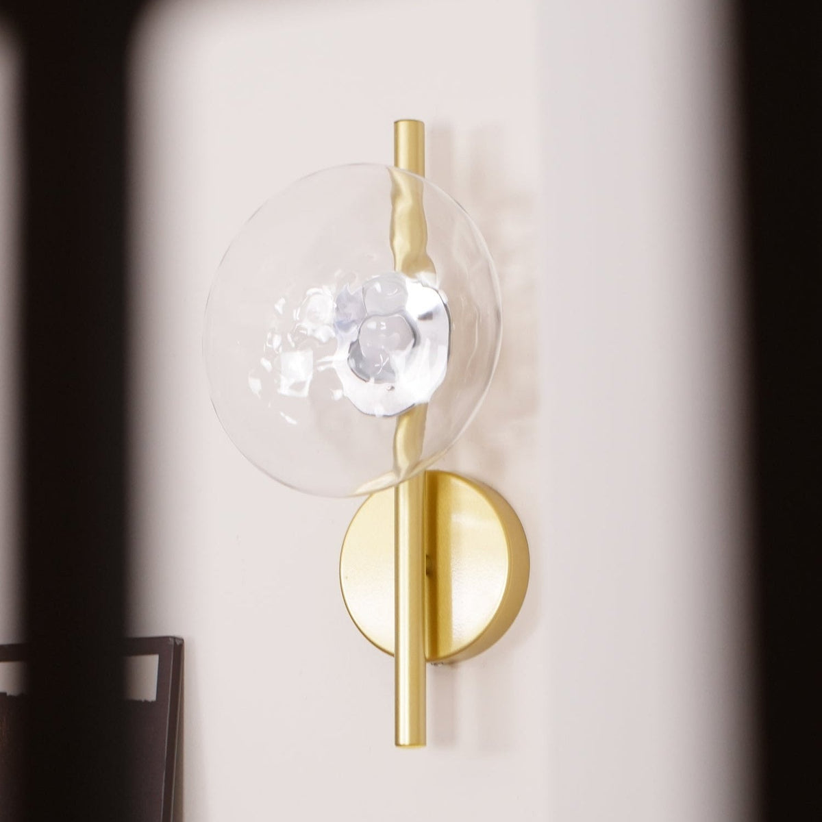 Modern Glass Sconce Light for Bedroom Hallway | Textured LED Wall Fixture Black or Gold Finish | Indoor Ambient Lighting | Thomler
