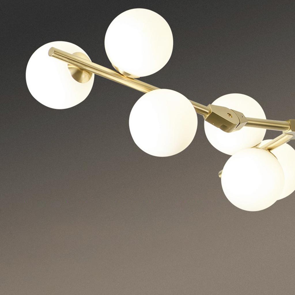 Sculpturale glazen bolkroonluchter met instelbare ledverlichting — Statement-armatuur met metalen frame met meerdere armen voor open eetruimtes, grote kamers & | Thomler