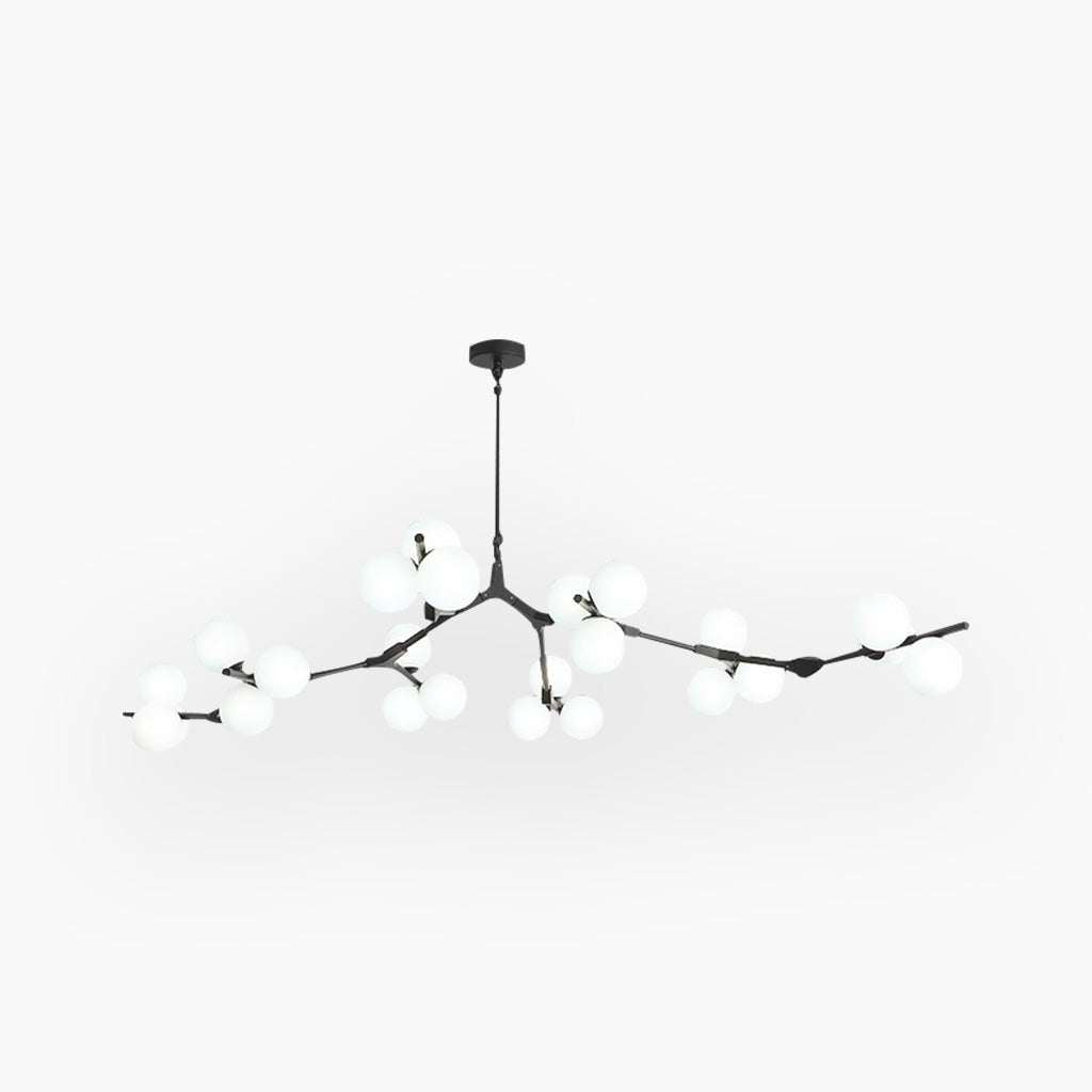 Sculpturale glazen bolkroonluchter met instelbare ledverlichting — Statement-armatuur met metalen frame met meerdere armen voor open eetruimtes, grote kamers & | Thomler