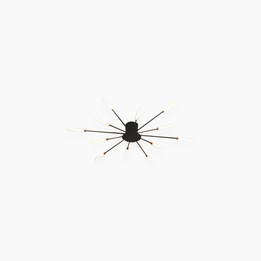 Semi-Flush Mount LED Light Fixture Aluminum 32 in Radial Design Black Gold for Living Room Bedroom Dining Room Contemporary Home Decor | Thomler