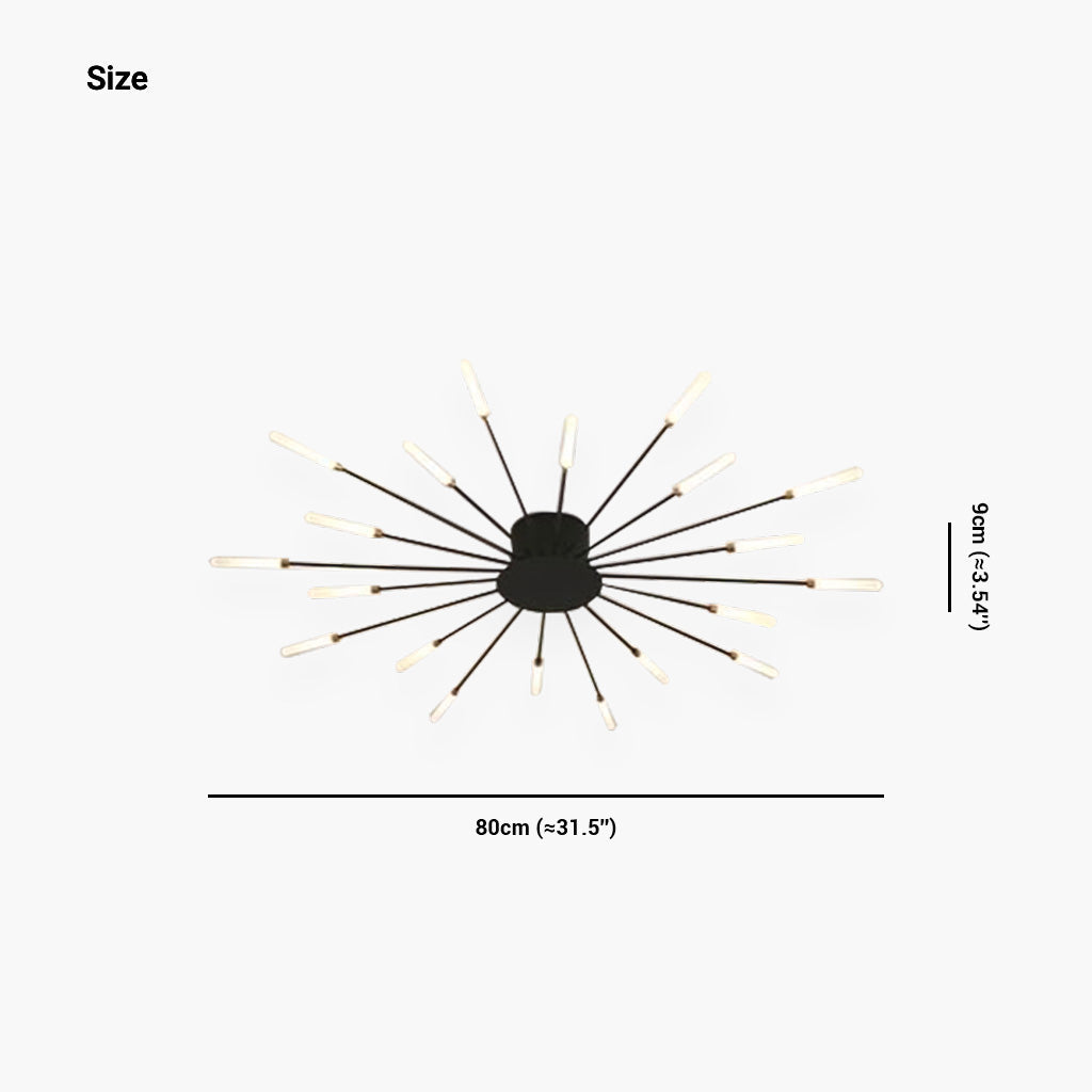 Semi-Flush Mount LED Light Fixture Aluminum 32 in Radial Design Black Gold for Living Room Bedroom Dining Room Contemporary Home Decor | Thomler