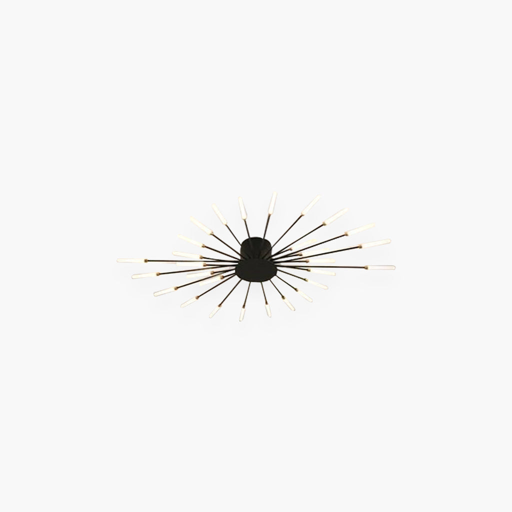 Semi-Flush Mount LED Light Fixture Aluminum 32 in Radial Design Black Gold for Living Room Bedroom Dining Room Contemporary Home Decor | Thomler