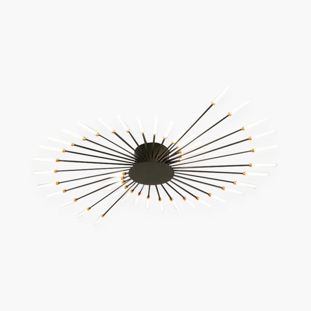 Semi-Flush Mount LED Light Fixture Aluminum 32 in Radial Design Black Gold for Living Room Bedroom Dining Room Contemporary Home Decor | Thomler