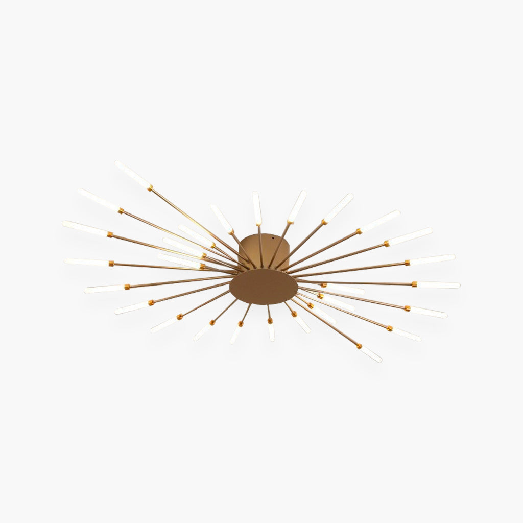 Semi-Flush Mount LED Light Fixture Aluminum 32 in Radial Design Black Gold for Living Room Bedroom Dining Room Contemporary Home Decor | Thomler