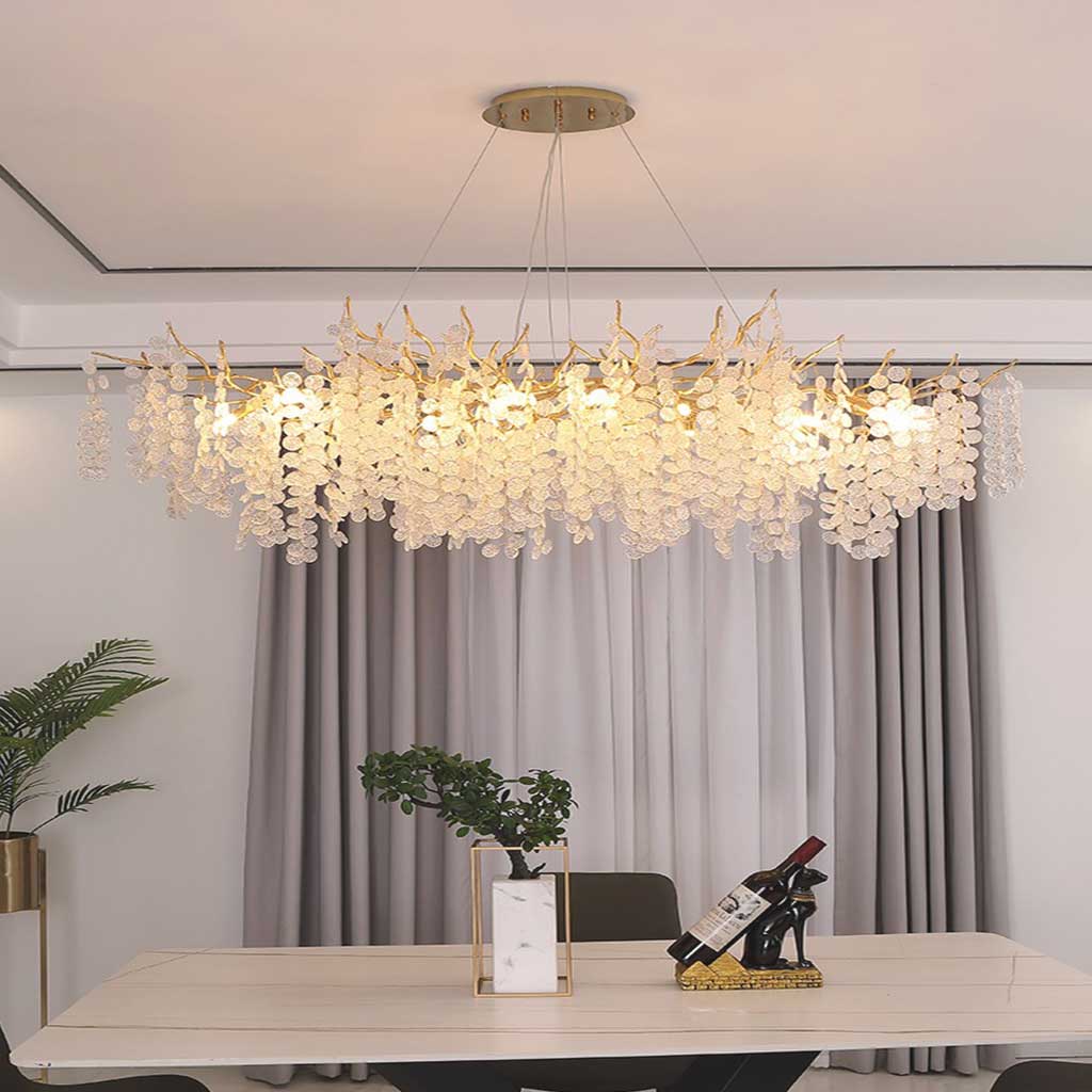 Glass Leaf Pendant Light Gold Aluminum Frame LED Adjustable Color Temperature Ceiling Fixture Living Room Bedroom Dining Entryway Statement | Thomler