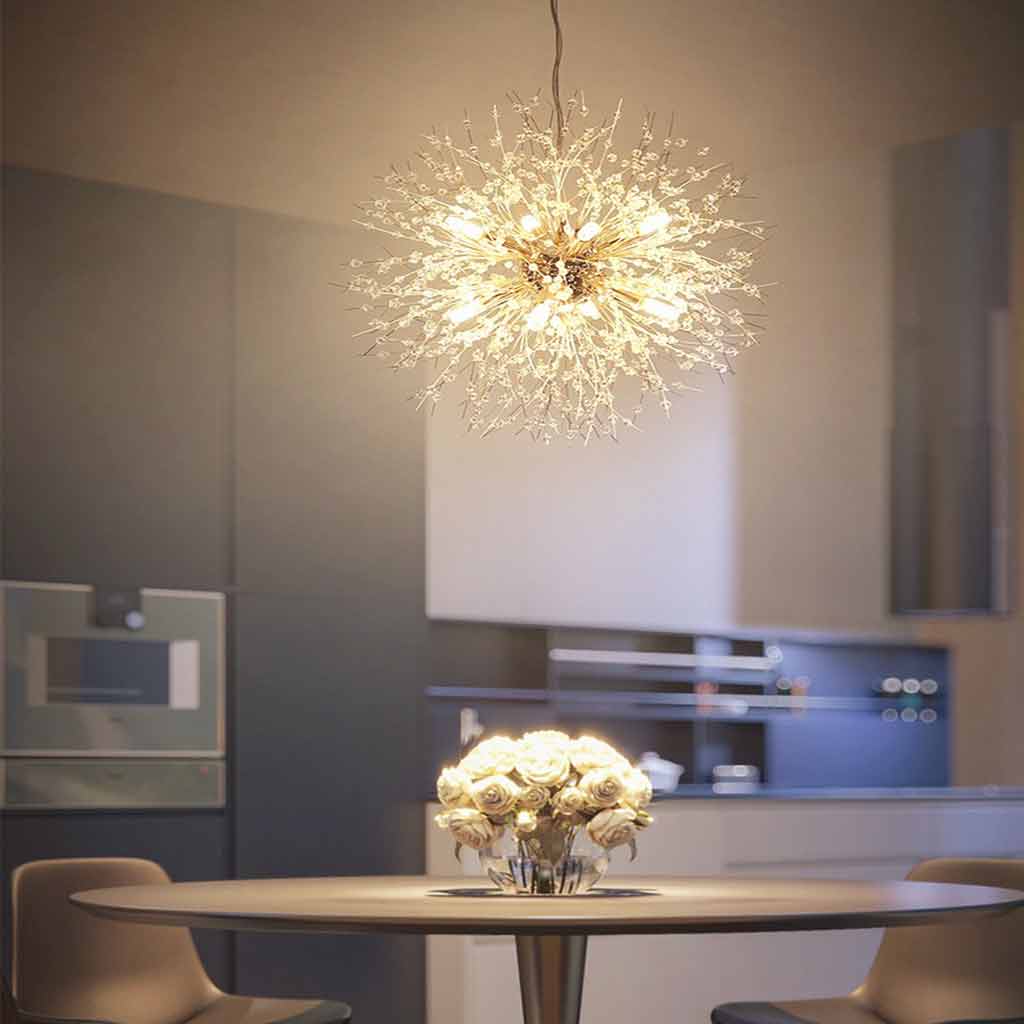 Sparkling Glass Crystal Ceiling Fixture Multi-Head Round & Rectangular LED Overhead Lighting for Dining Room Living Room Entry Hall Foyer Be | Thomler