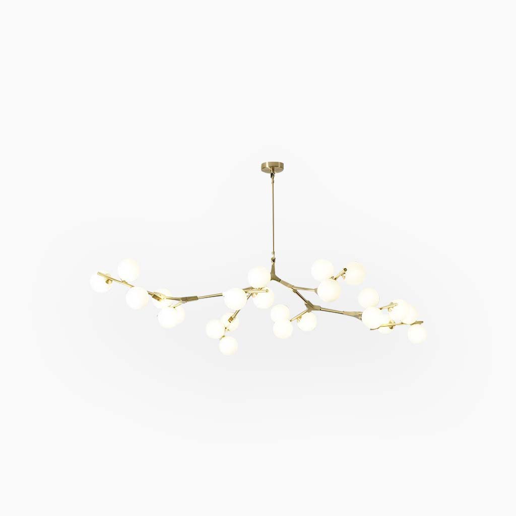 Sculpturale glazen bolkroonluchter met instelbare ledverlichting — Statement-armatuur met metalen frame met meerdere armen voor open eetruimtes, grote kamers & | Thomler