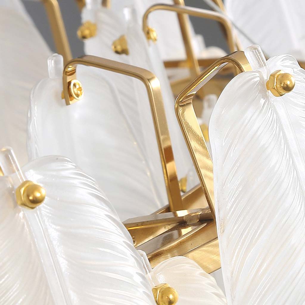 Glass Feather Ceiling Light Fixture 20 in Round Gold White LED Adjustable Color Temp for Dining Living Bedroom Contemporary Home Decor | Thomler