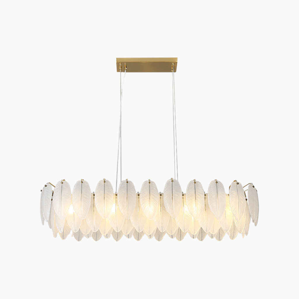 Glass Feather Ceiling Light Fixture 20 in Round Gold White LED Adjustable Color Temp for Dining Living Bedroom Contemporary Home Decor | Thomler