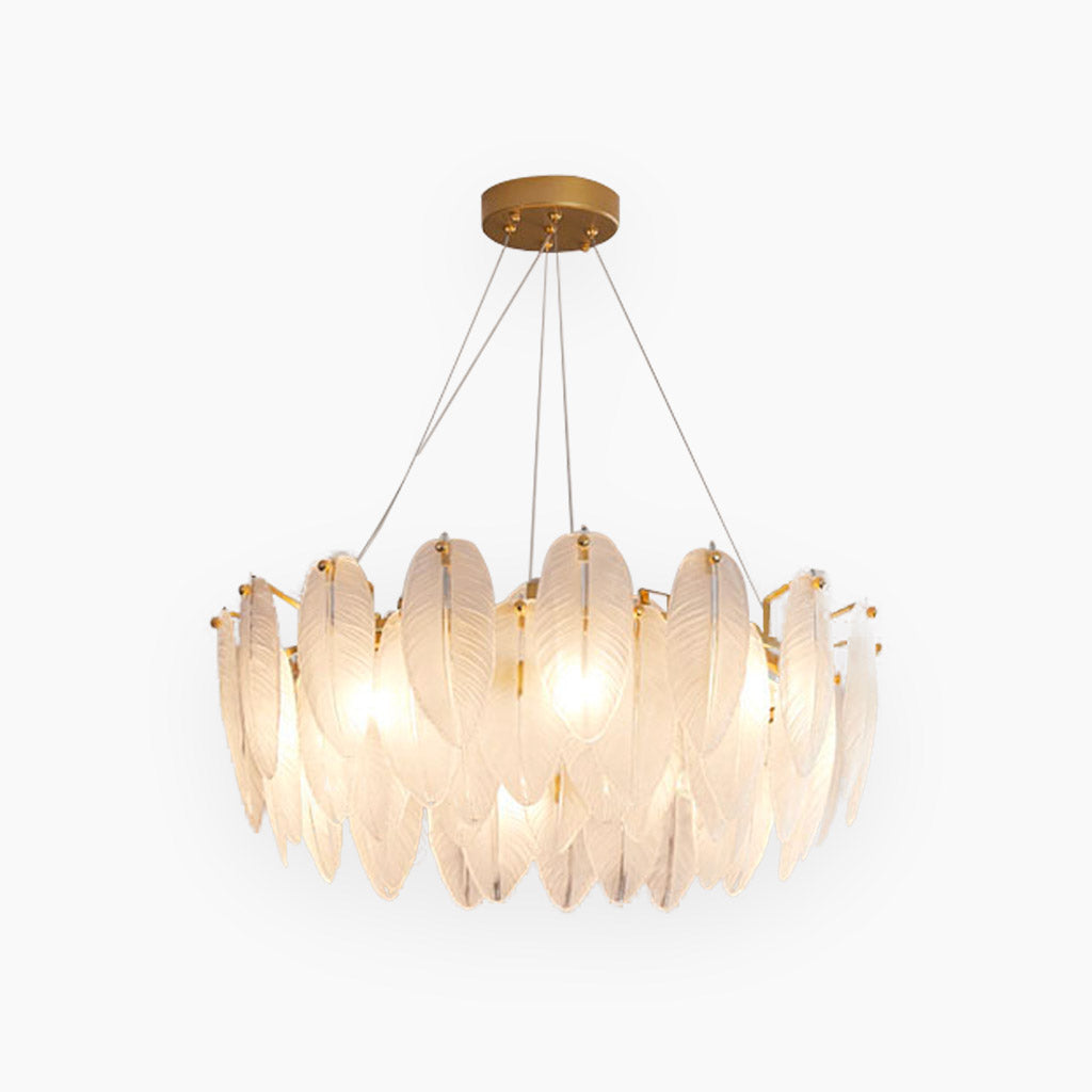 Glass Feather Ceiling Light Fixture 20 in Round Gold White LED Adjustable Color Temp for Dining Living Bedroom Contemporary Home Decor | Thomler