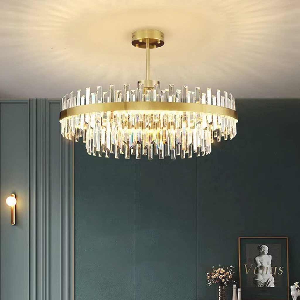 Crystal Ceiling Fixture with Adjustable Light Tones Gold Metal Frame 31.5 Inch for Dining Room Living Room Bedroom Modern Overhead Lighting | Thomler