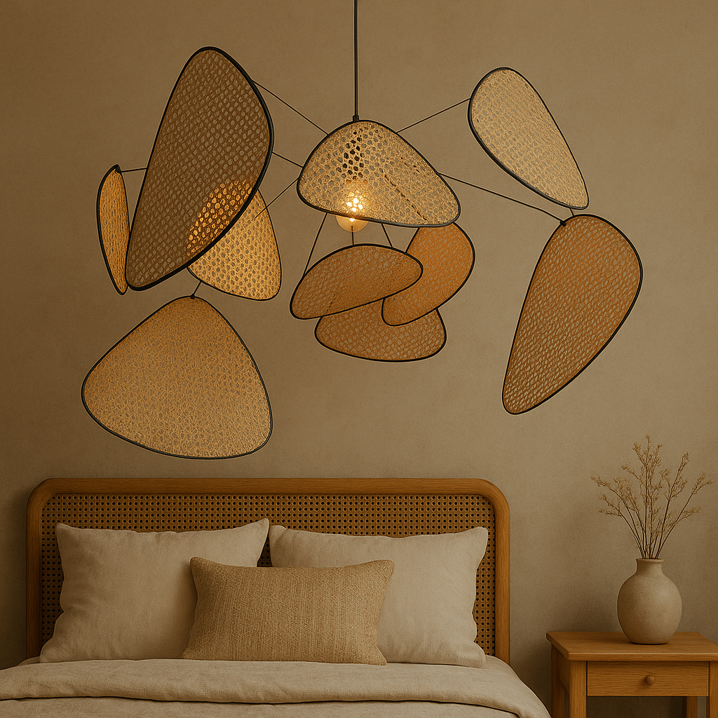 Handwoven Wicker Hanging Fixture with Soft Glow LED for Dining Areas and Bedrooms | Adjustable Height 59 inches | Thomler