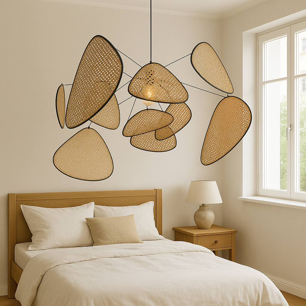 Handwoven Wicker Hanging Fixture with Soft Glow LED for Dining Areas and Bedrooms | Adjustable Height 59 inches | Thomler