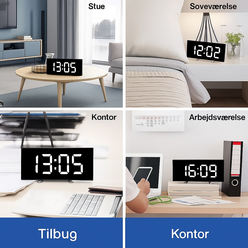 USB-betriebener LED-Wecker mit gebogenem Display, 17 × 7,1 × 3 cm, Backup-Batterie, Nachttischuhr mit großem Display für Schlafzimmer, Büro, Schreibtisch | Thomler