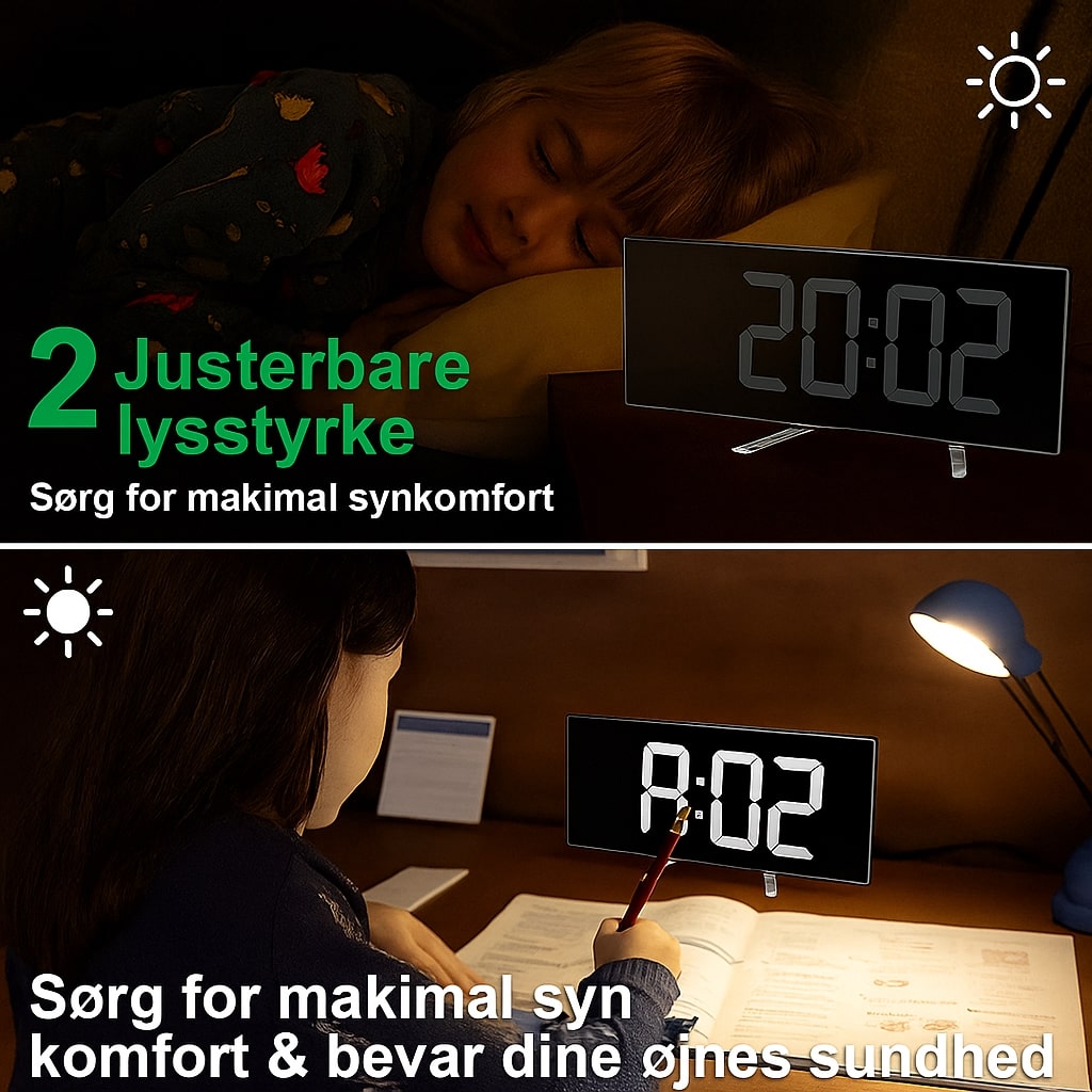 USB-betriebener LED-Wecker mit gebogenem Display, 17 × 7,1 × 3 cm, Backup-Batterie, Nachttischuhr mit großem Display für Schlafzimmer, Büro, Schreibtisch | Thomler