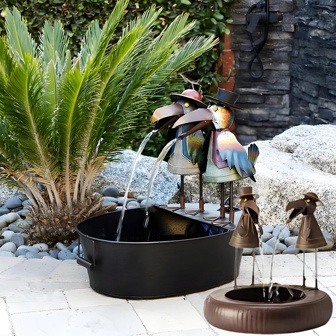 Tabletop Fountain with Bird Figurine – Polyresin Design in Natural Stone Finish for Patio, Deck & Yard | Thomler