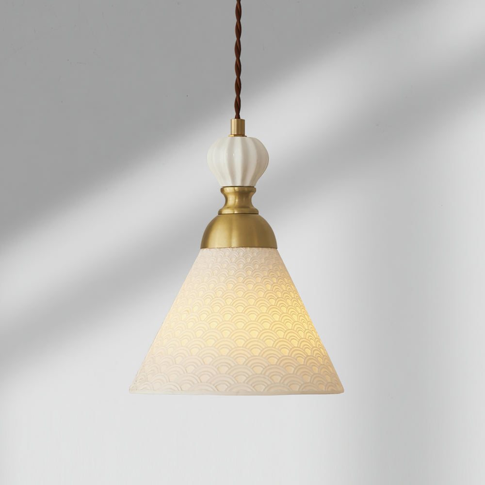 Hanging Ceiling Light Fixture White Ceramic Shade with Gold Hardware 9 in Adjustable Cord for Kitchen Island Dining Room Indoor Use E26 Sock | Thomler