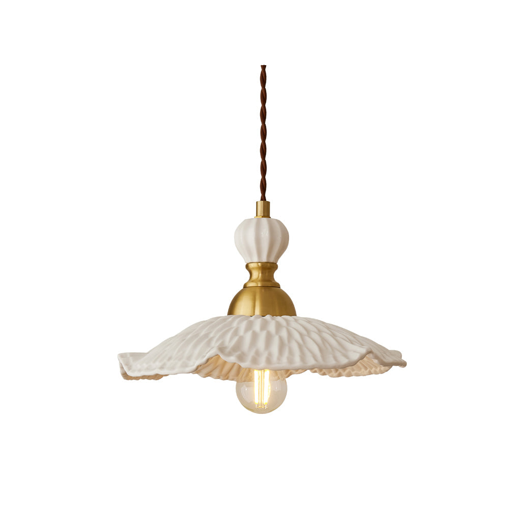 Hanging Ceiling Light Fixture White Ceramic Shade with Gold Hardware 9 in Adjustable Cord for Kitchen Island Dining Room Indoor Use E26 Sock | Thomler