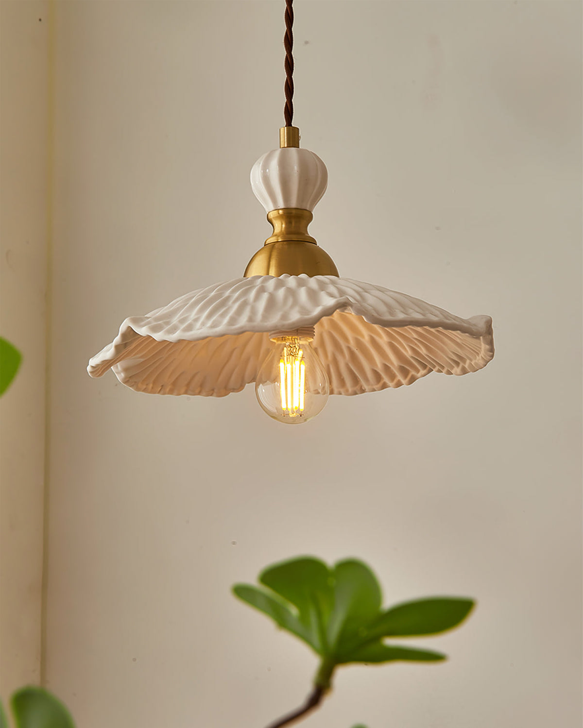Hanging Ceiling Light Fixture White Ceramic Shade with Gold Hardware 9 in Adjustable Cord for Kitchen Island Dining Room Indoor Use E26 Sock | Thomler
