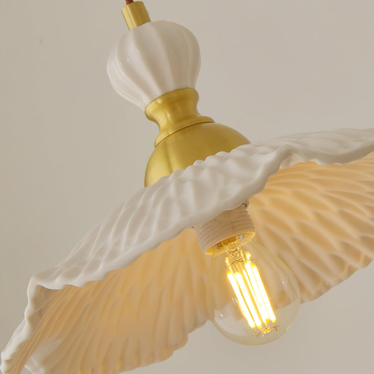 Hanging Ceiling Light Fixture White Ceramic Shade with Gold Hardware 9 in Adjustable Cord for Kitchen Island Dining Room Indoor Use E26 Sock | Thomler