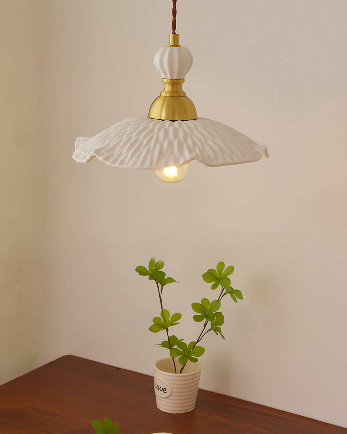 Hanging Ceiling Light Fixture White Ceramic Shade with Gold Hardware 9 in Adjustable Cord for Kitchen Island Dining Room Indoor Use E26 Sock | Thomler