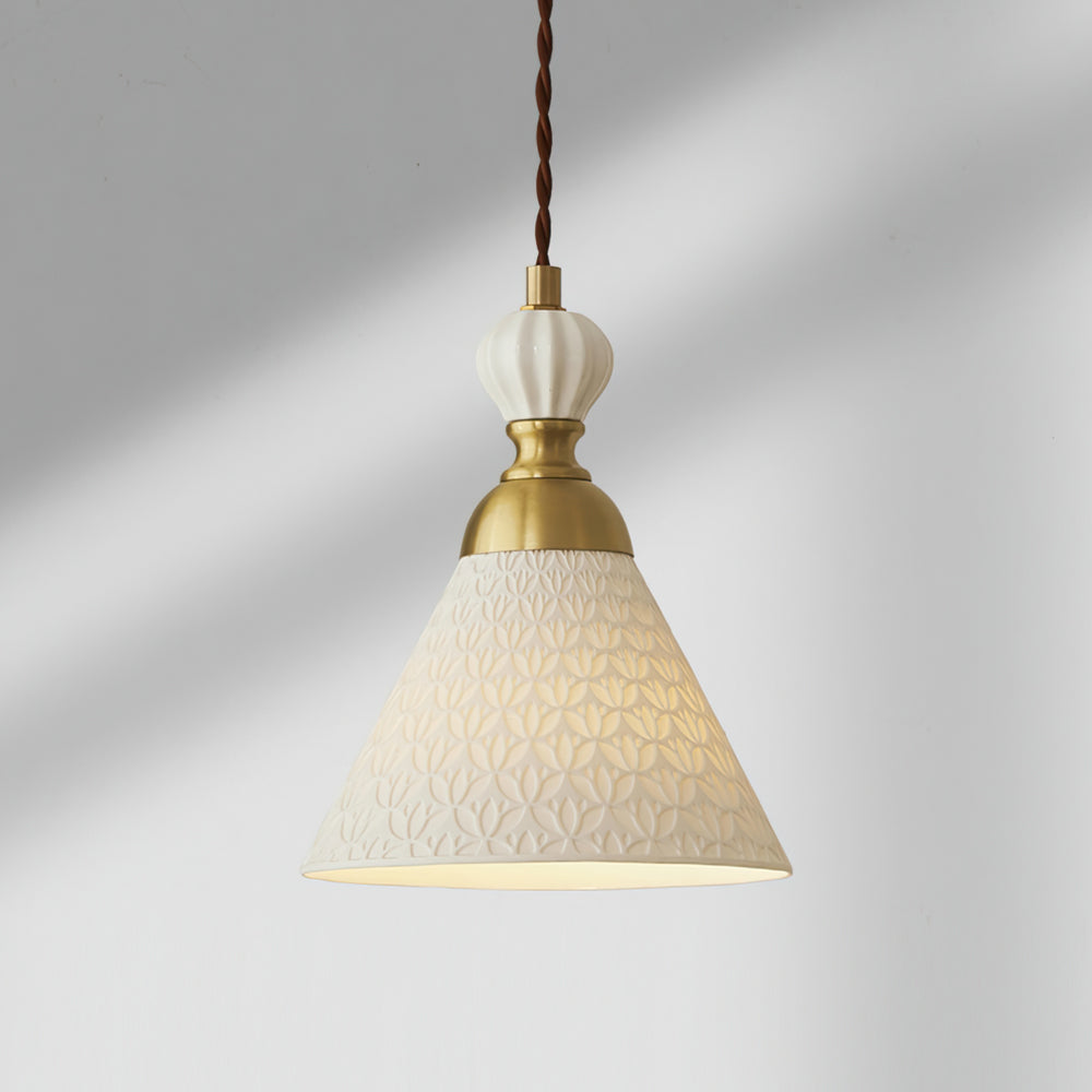Hanging Ceiling Light Fixture White Ceramic Shade with Gold Hardware 9 in Adjustable Cord for Kitchen Island Dining Room Indoor Use E26 Sock | Thomler