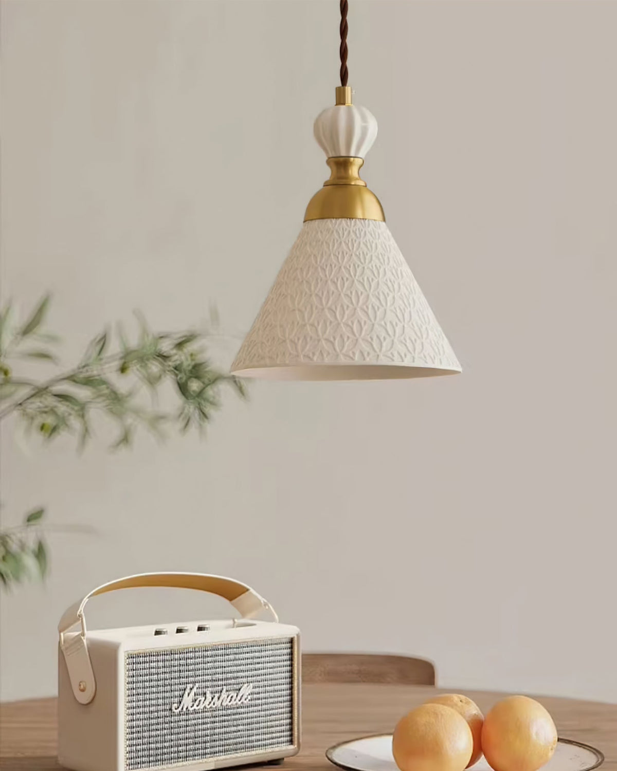 Hanging Ceiling Light Fixture White Ceramic Shade with Gold Hardware 9 in Adjustable Cord for Kitchen Island Dining Room Indoor Use E26 Sock | Thomler