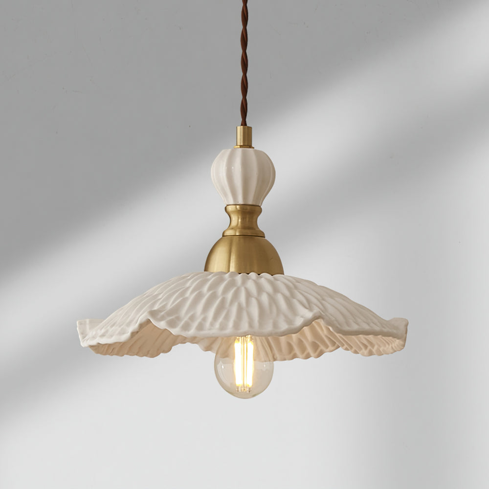 Hanging Ceiling Light Fixture White Ceramic Shade with Gold Hardware 9 in Adjustable Cord for Kitchen Island Dining Room Indoor Use E26 Sock | Thomler