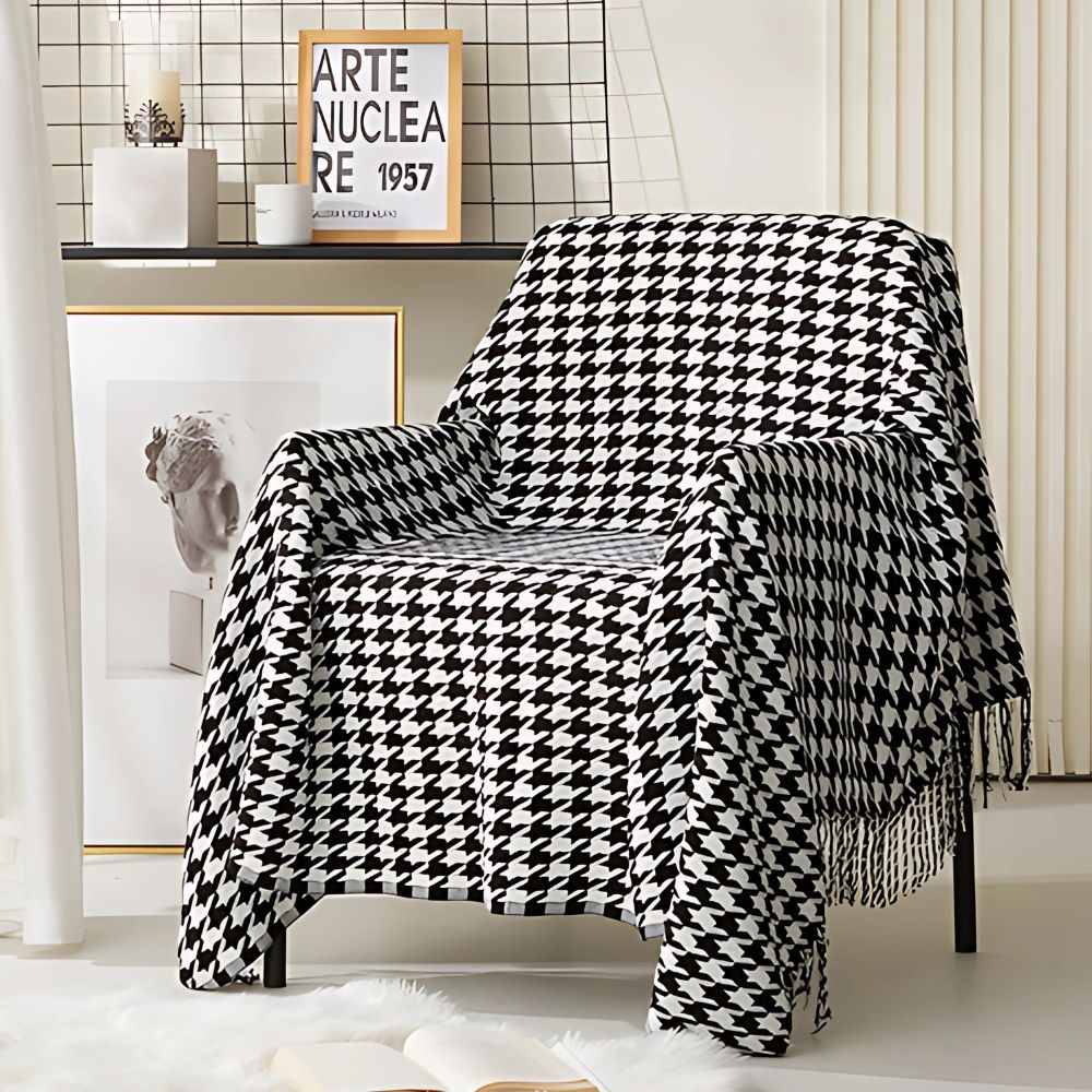 Checkered Acrylic Throw with Fringe – Lightweight Cover for Couch, Chair, Bed & Travel