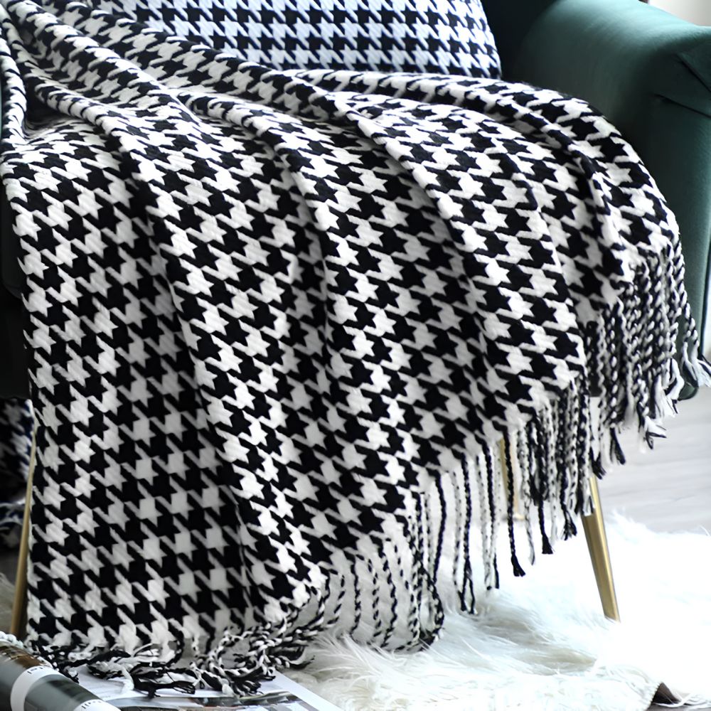 Checkered Acrylic Throw with Fringe – Lightweight Cover for Couch, Chair, Bed & Travel