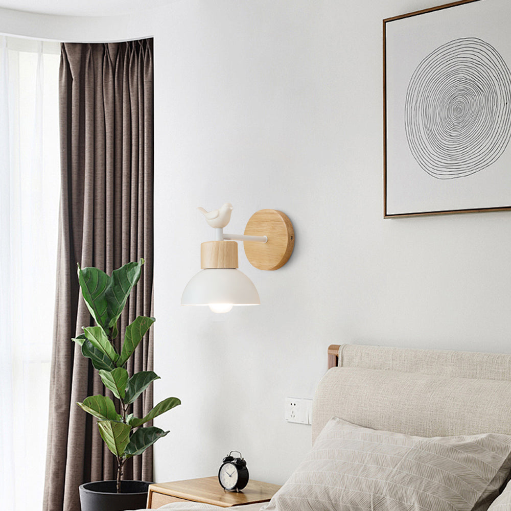 Sconce Light Fixture Wood Metal Bird Accent 6x8 Inch Bedroom Nightstand Reading Lamp Indoor Wall Mounted E26 E27 Socket for Modern Rustic De | Thomler