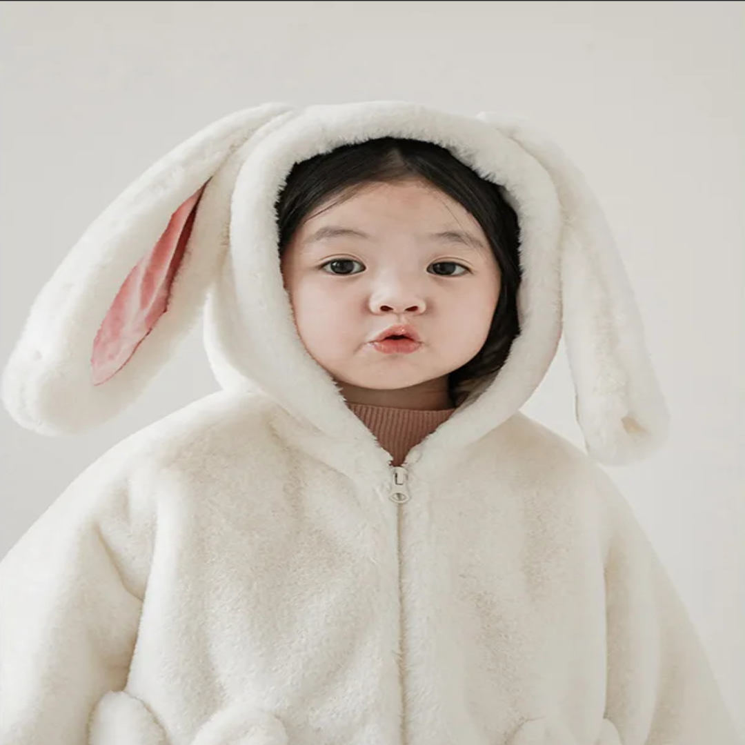 Plush Hooded Winter Coat for Kids with Bunny Ears – Cozy Fleece Outerwear for Girls & Boys