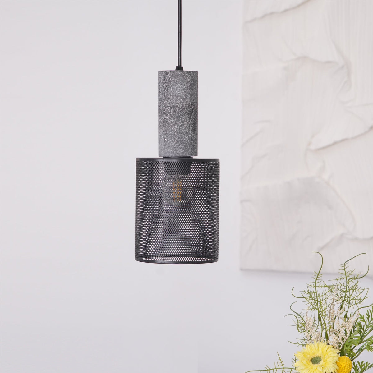 Industrial Concrete Hanging Light Fixture with Metal Accent for Dining Room, Kitchen Island & Bedroom – Adjustable Cord, E26 Socket, Modern | Thomler
