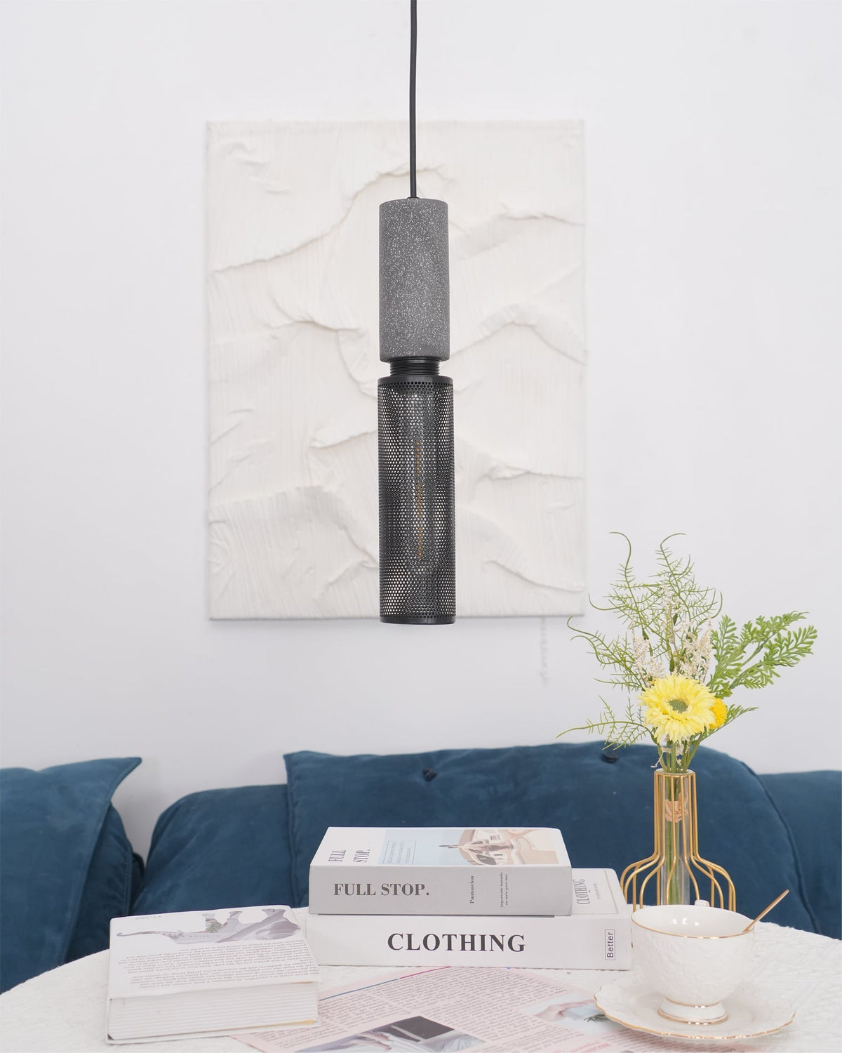 Industrial Concrete Hanging Light Fixture with Metal Accent for Dining Room, Kitchen Island & Bedroom – Adjustable Cord, E26 Socket, Modern | Thomler