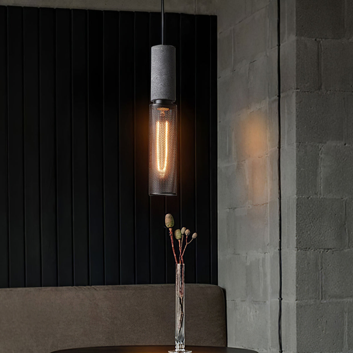 Industrial Concrete Hanging Light Fixture with Metal Accent for Dining Room, Kitchen Island & Bedroom – Adjustable Cord, E26 Socket, Modern | Thomler