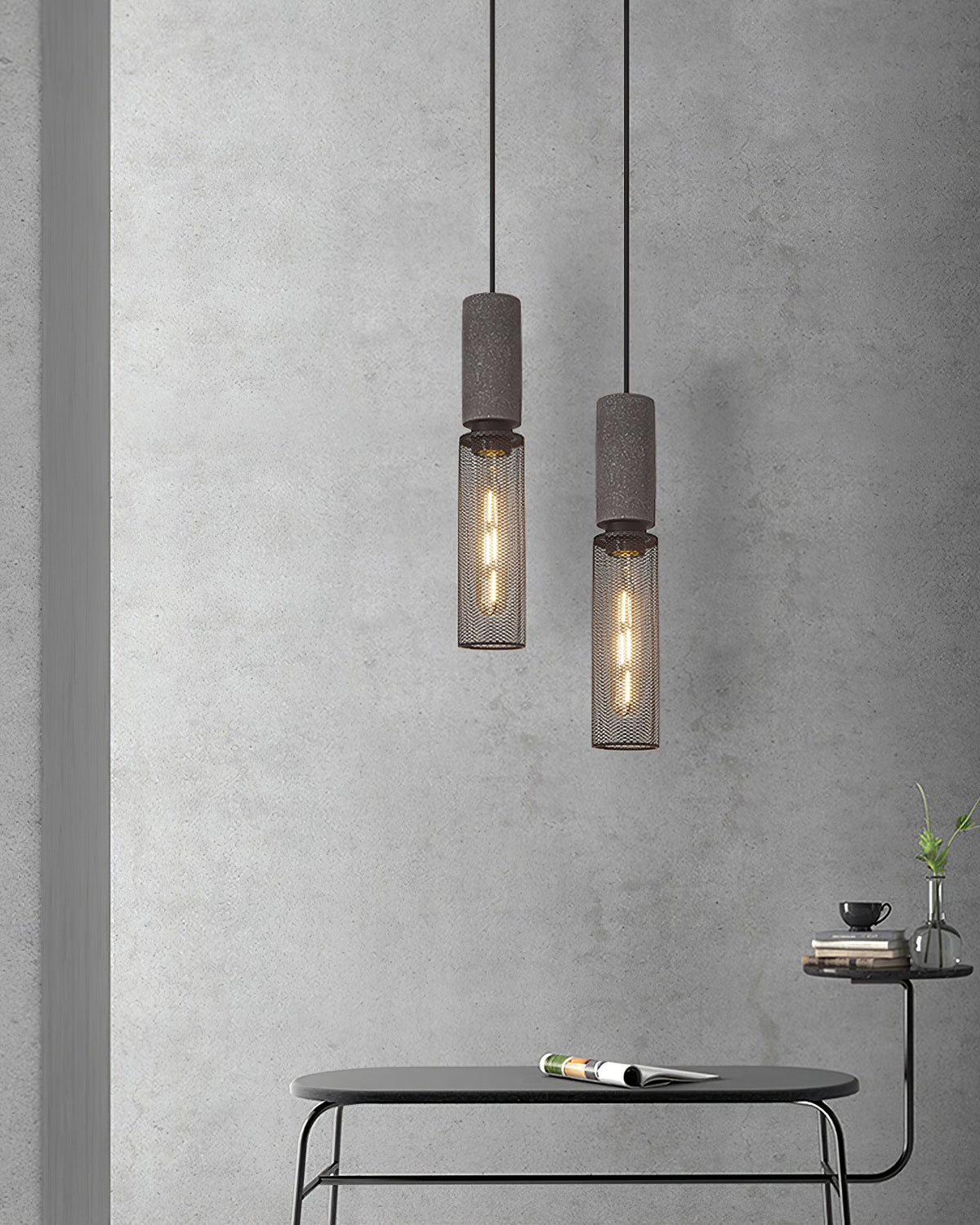 Industrial Concrete Hanging Light Fixture with Metal Accent for Dining Room, Kitchen Island & Bedroom – Adjustable Cord, E26 Socket, Modern | Thomler