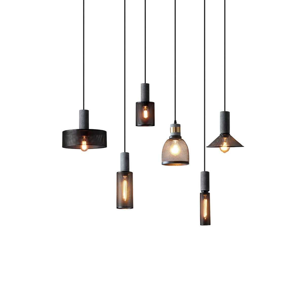 Industrial Concrete Hanging Light Fixture with Metal Accent for Dining Room, Kitchen Island & Bedroom – Adjustable Cord, E26 Socket, Modern | Thomler