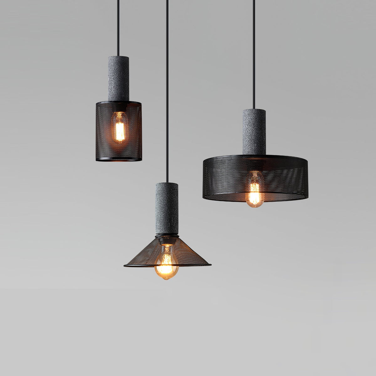 Industrial Concrete Hanging Light Fixture with Metal Accent for Dining Room, Kitchen Island & Bedroom – Adjustable Cord, E26 Socket, Modern | Thomler