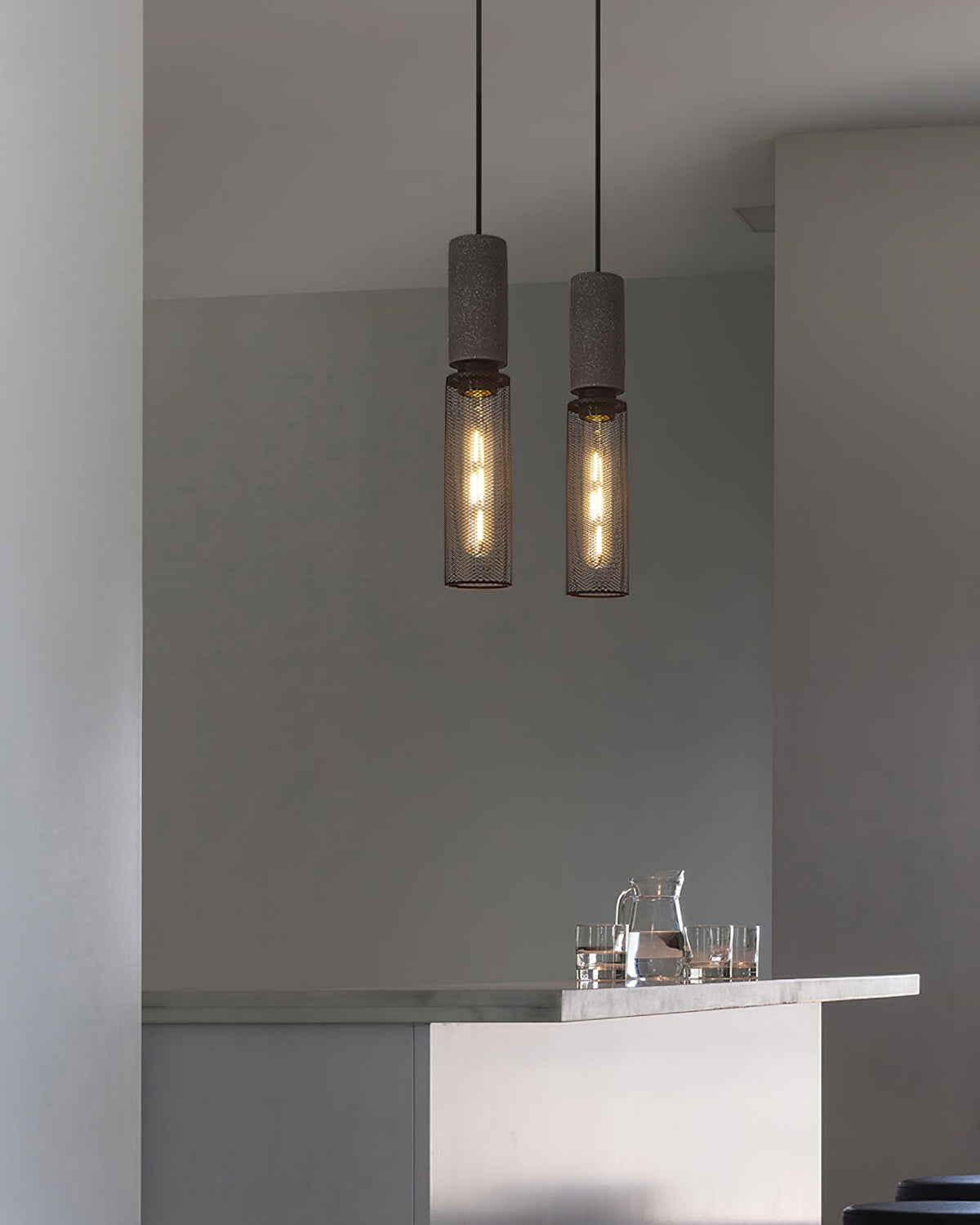 Industrial Concrete Hanging Light Fixture with Metal Accent for Dining Room, Kitchen Island & Bedroom – Adjustable Cord, E26 Socket, Modern | Thomler