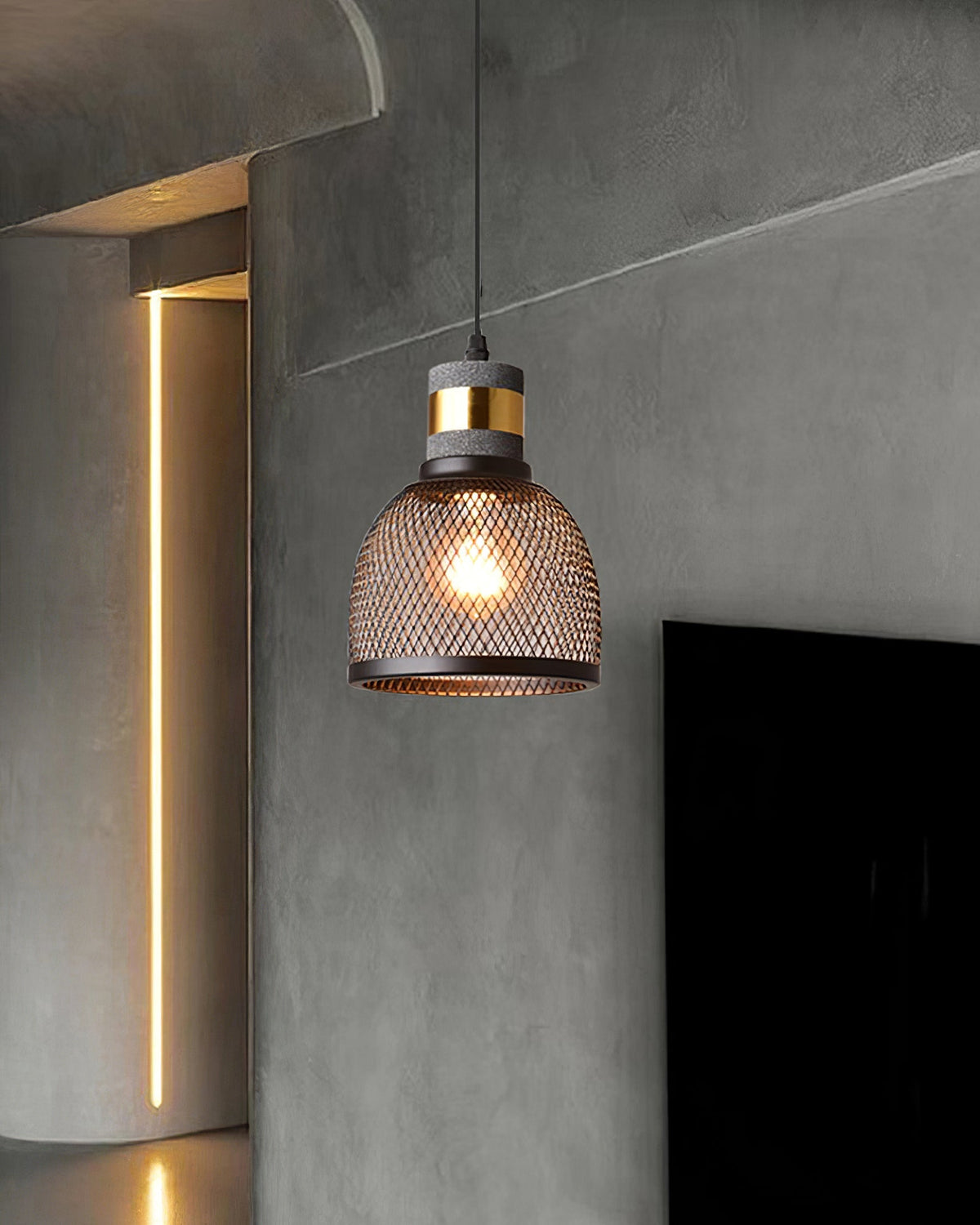 Industrial Concrete Hanging Light Fixture with Metal Accent for Dining Room, Kitchen Island & Bedroom – Adjustable Cord, E26 Socket, Modern | Thomler