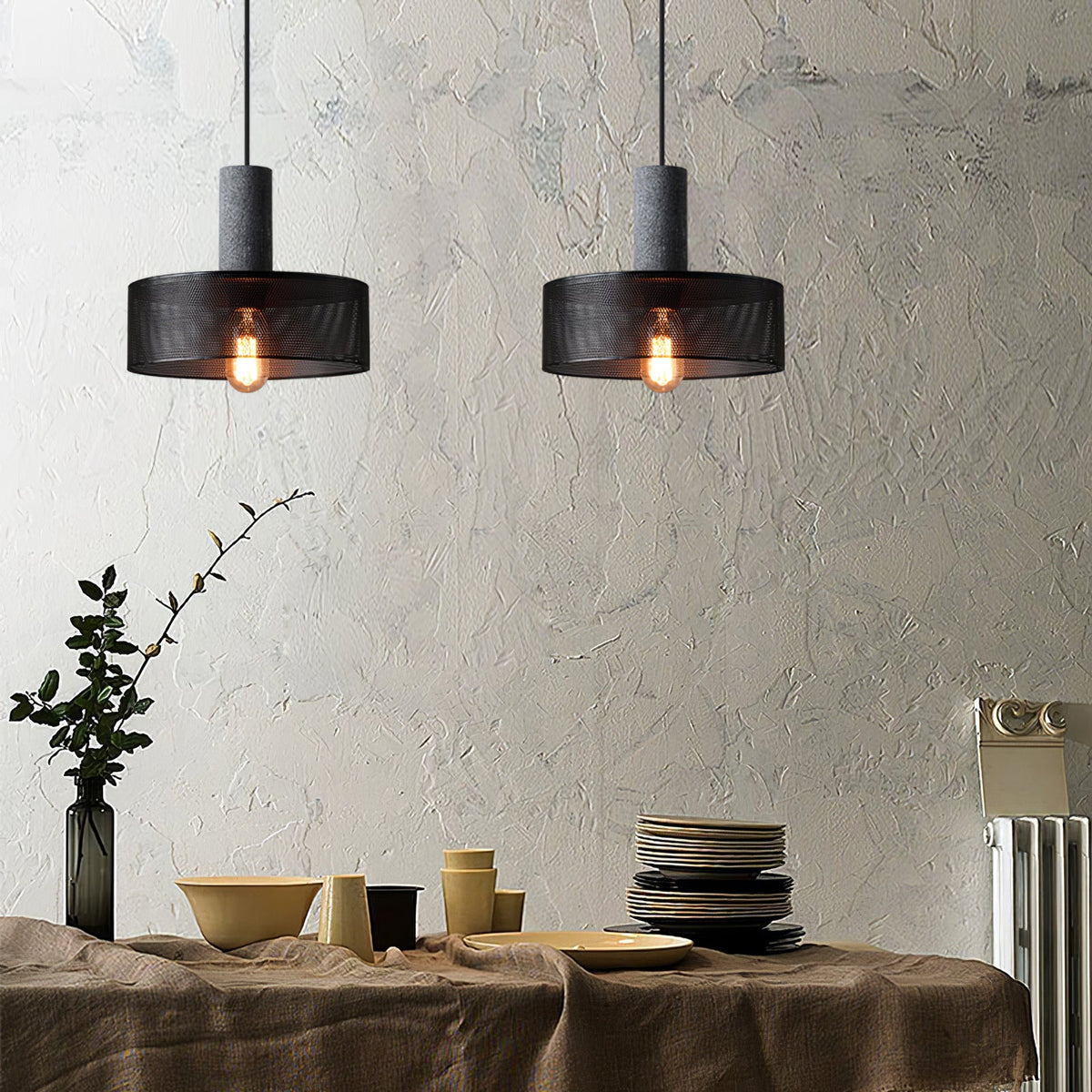 Industrial Concrete Hanging Light Fixture with Metal Accent for Dining Room, Kitchen Island & Bedroom – Adjustable Cord, E26 Socket, Modern | Thomler