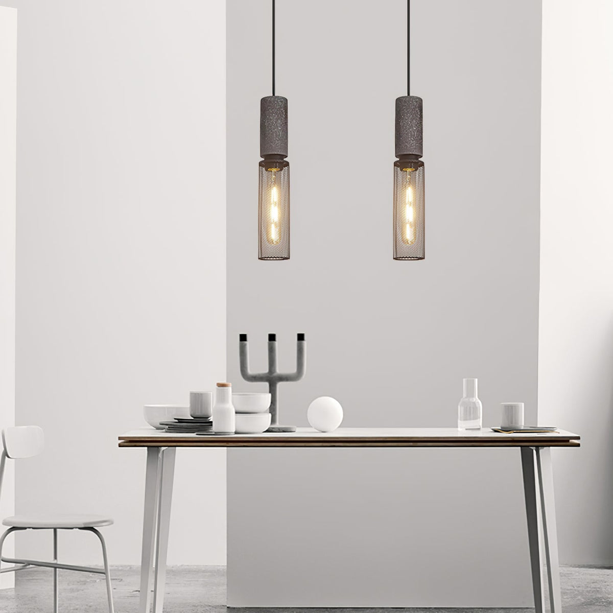 Industrial Concrete Hanging Light Fixture with Metal Accent for Dining Room, Kitchen Island & Bedroom – Adjustable Cord, E26 Socket, Modern | Thomler