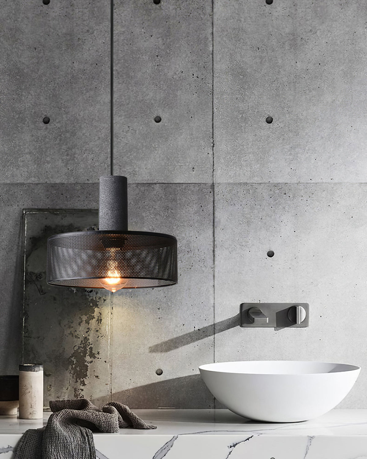 Industrial Concrete Hanging Light Fixture with Metal Accent for Dining Room, Kitchen Island & Bedroom – Adjustable Cord, E26 Socket, Modern | Thomler