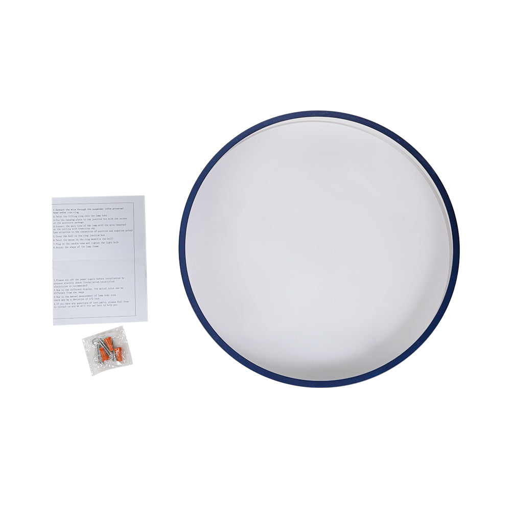 16-Zoll runde LED-Deckenleuchte, halb bündig, Marineblau mit Messingverzierung, dimmbar, 5 Farbtemperaturen, für Schlafzimmer, Wohnzimmer, Küche, Flur | Thomler